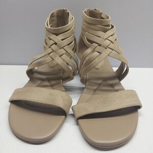 Studio Isola Tan Strappy Gladiator Wedge Sandals Womens 7M Back Zip